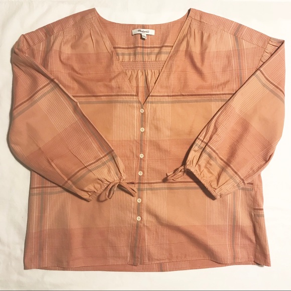Madewell Plaid Peasant top - Picture 3 of 8